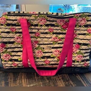 Luv Betsey by Betsey Johnson Floral Quilted Tote Bag with Pink & Black Straps